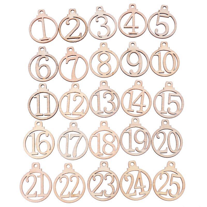25 stuks/set kerst 1-25 houten adventskalenderlabels nummerlabels feest aftellabels kerstdecoratie