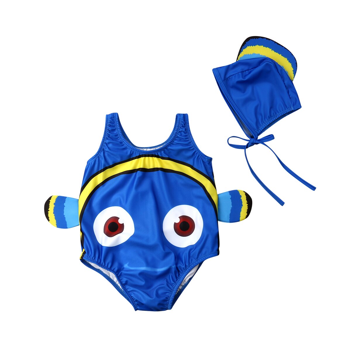 Kids Baby Girl Swimwear Cartoon Goldfish Swimsuit Beachwear Bathing Costume Sleeveless Swimwear Sets 1-6Y: Blue / 6Y
