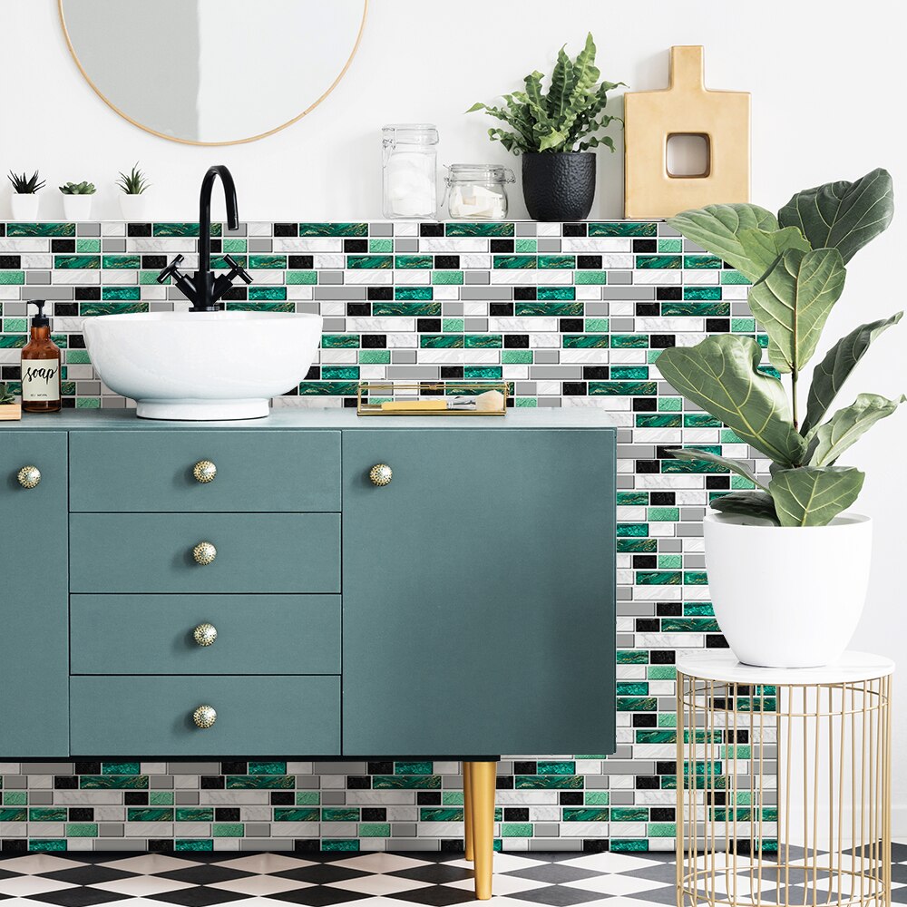 Funlife® 20X10cm Green Agate Marble Wall Sticker Removable Waterproof Tile Stickers for Bathroom Kitchen Backsplash Floor Wall