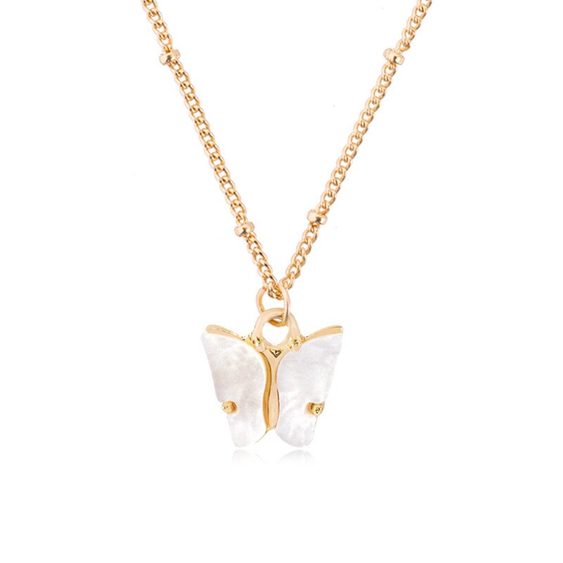 Cute Butterfly Pendant Necklaces For Women Gold Color Chain Collar Shine Choker Necklace Party Engagement Jewelry: White