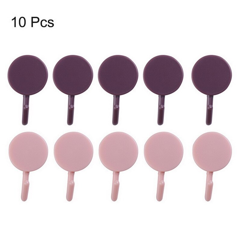 10 Pcs Deur Haak Zelfklevende Muur Haken Transparante Anti-Slip Traceless Zware Stok Op Haak Badkamer Keuken Muur stickers: 10pcs red and pink