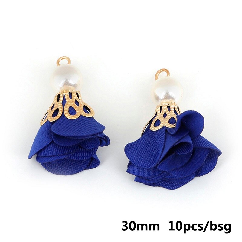 10 stücke 30mm Gold Caps Tuch Stoff Blume Perle Quasten Für Armband Halskette Schmuck Machen DIY Ohrring Erkenntnisse: Royal Blue