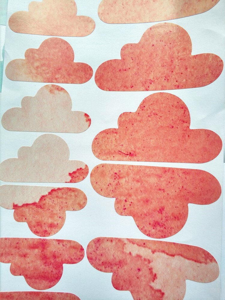 Nursery Clouds Pattern Wall Sticker Watercolour Vinyl Decal Removable For Girls Room Decor: Red