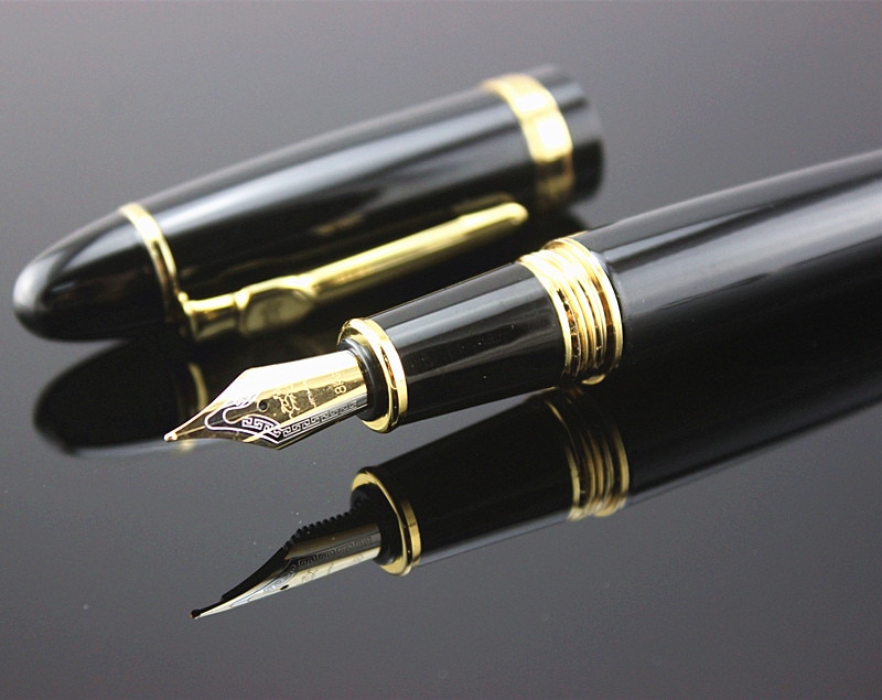 JINHAO 159 0.7 mm Nib Metal Fountain Pen Black Lacquer Gold Trim Big Heavy signature Business office ink black Refill