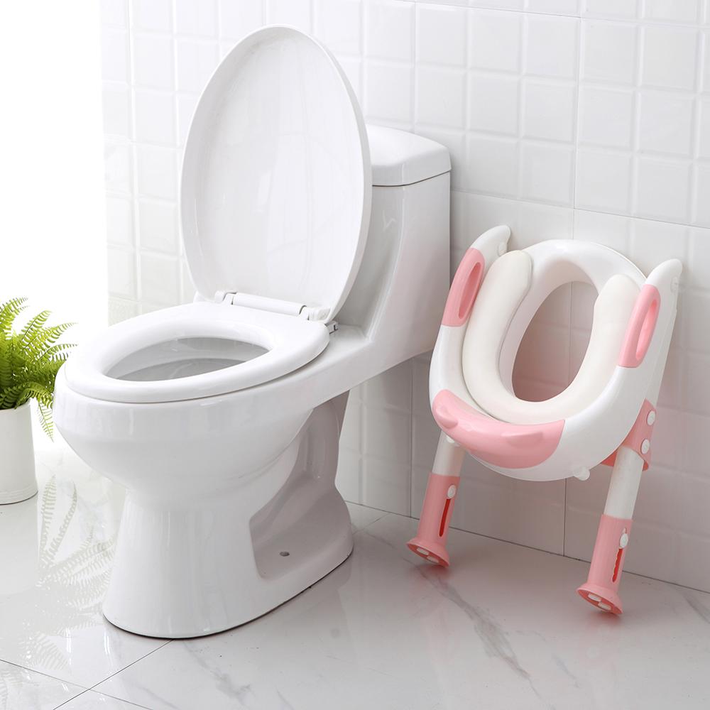 Børnetoilettræning sikkerhedsstige foldesædestol blød pude trin justerbar børnetoiletsædering