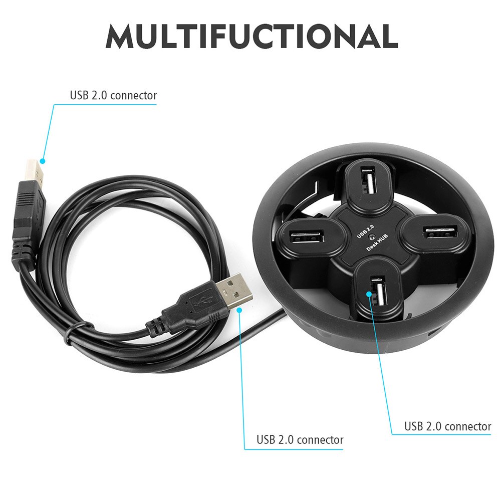Kontorsdator skrivbord runt hål usb 2.0 splitter usb hubs omvandlare laptop/pc/mac expansionsgränssnitt 4 port 1.5 plug play: 4 in 1 usb 2.0