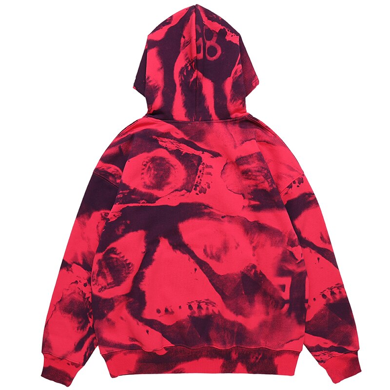 JING ZHE Winter Autumn Fleece Hoodie Men Women Hoodies Tie-dyed Sweatshirts High Street Hoody Pullovers Skateboard Tops