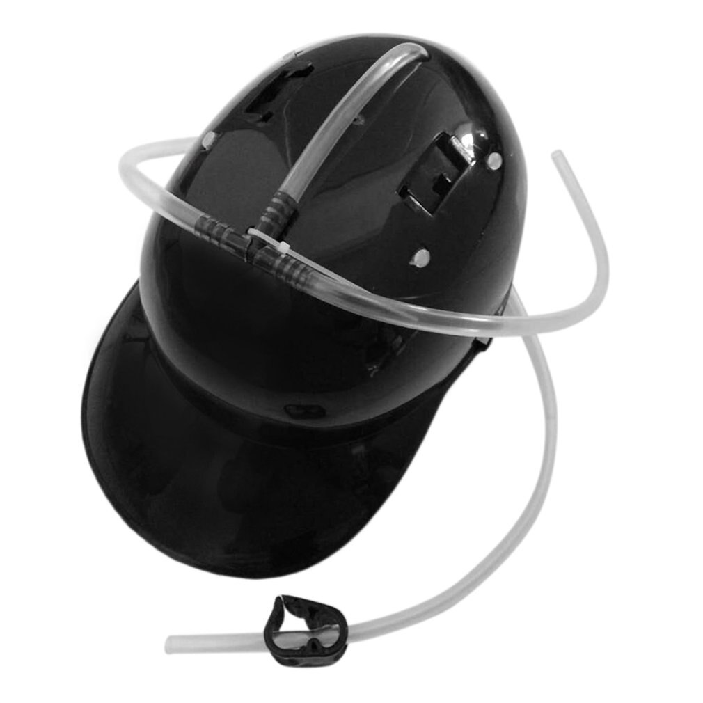 Cerveza bebidas gaseosas Guzzler casco divertido sombrero para beber paja sombrero negro juego de sombrero tiene 2 latas de Soda cerveza en el lado de casco