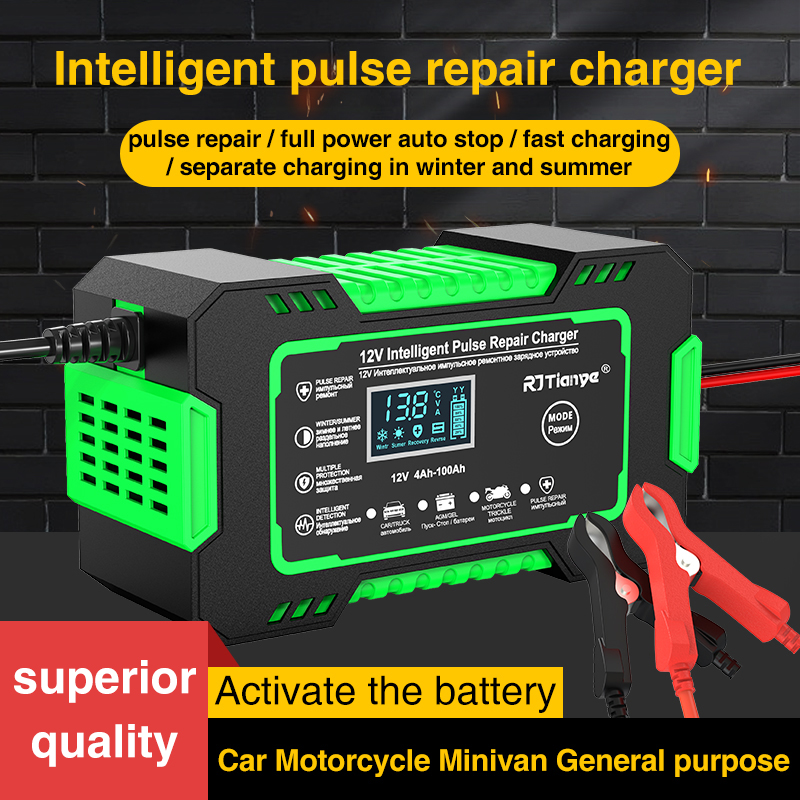 12V 6A Vollautomatisches Autobatterieladegerät Power Pulse Repair Ladegeräte Nass Trocken Blei Säure Batterieladegeräte Digitales LCD-Display