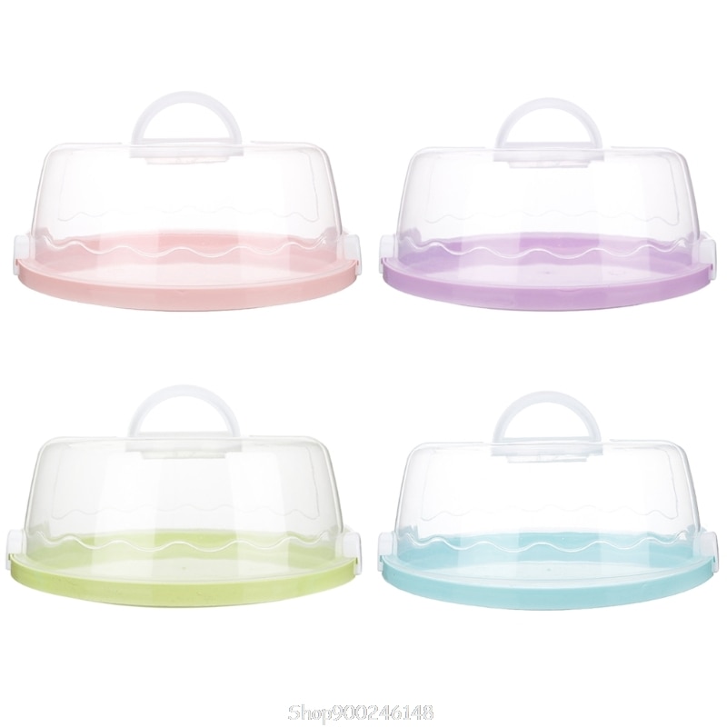 Portable Plastic Round Cake Box Cupcake Dessert Container Case Sealing Handheld Carrier Wedding Birthday Supplies S19