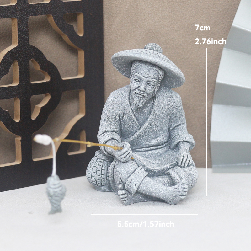 Figurita de piedras de arena de ajedrez, juego de pescador antiguo en miniatura, adornos para acuario, bonsái de jardín de hadas, decoración de habitación de paisaje de rocalla: Gris oscuro