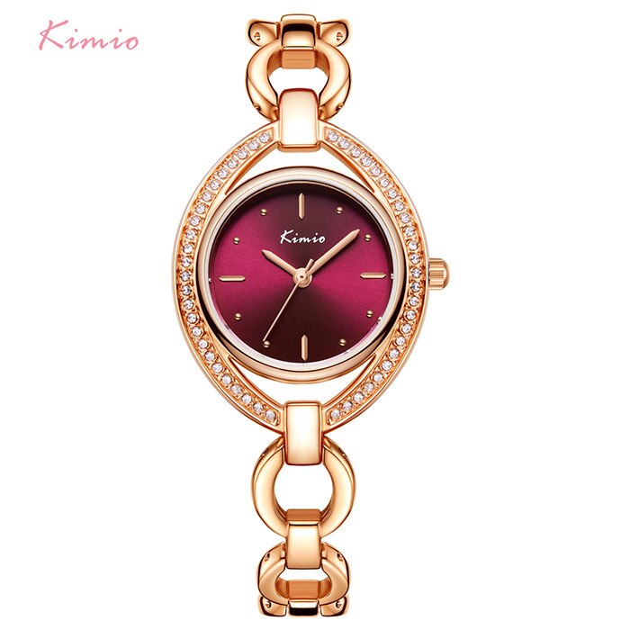 Kimio mærke kvinder luksus krystal unik urskive ur rosa guld hul armbånd kjole ure dame diamant rhinestone armbåndsur: 5466