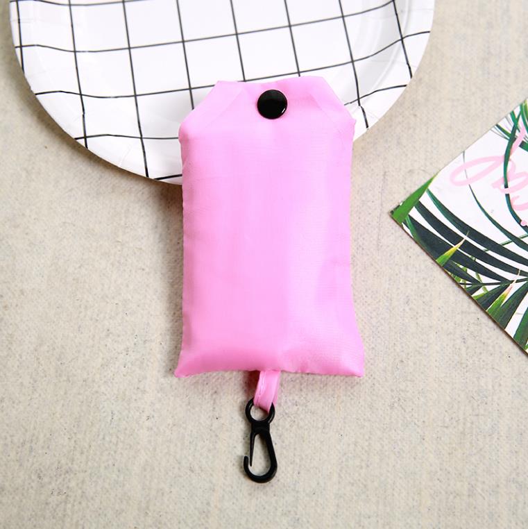 Bolsa de compras de color sólido, ecológica, plegable, reutilizable, portátil, bolso de hombro de poliéster para viajes y comestibles: Rosa