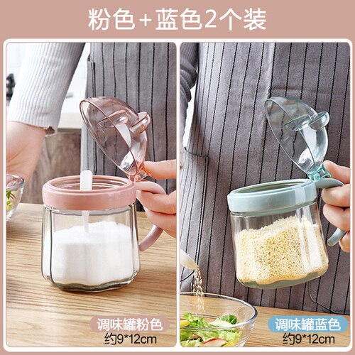 Lids Bulk Spice Jars Spoon Set Glass Shakers Salt Pepper Spice Storage Container Salero De Cocina Kitchen Organizer EA6TWG: Blue and Pink