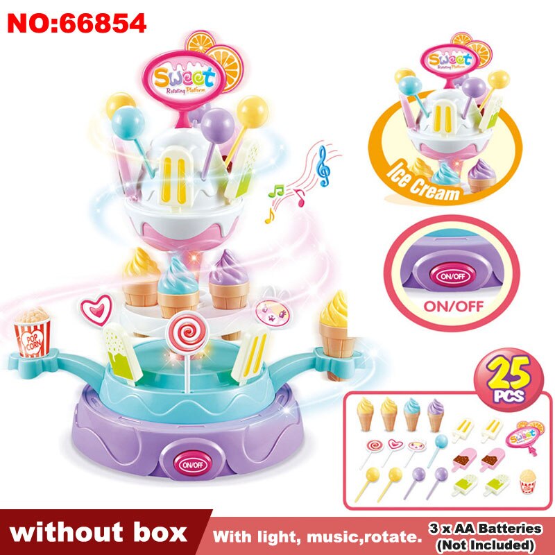 QWZ Pretend Play Kitchen Toys For Children Oyuncak Super Funny Icecream Candy Car With Light Music Rotatable Toy For Girl: 66854 without box