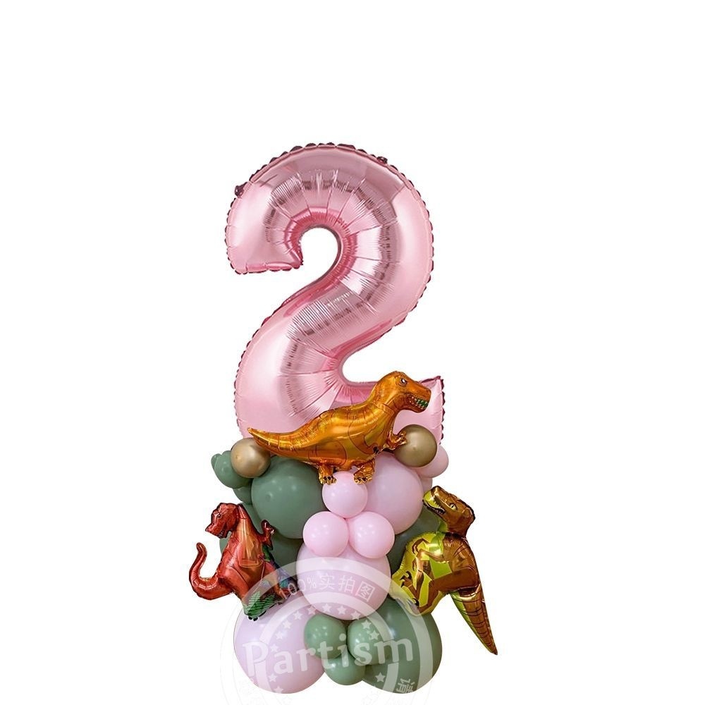 1 Juego de cajas de dulces de cartón con forma de torre de globos de dinosaurio rosa para niña, decoraciones para de feliz cumpleaños con temática de dinosaurio, suministro de: Emerald