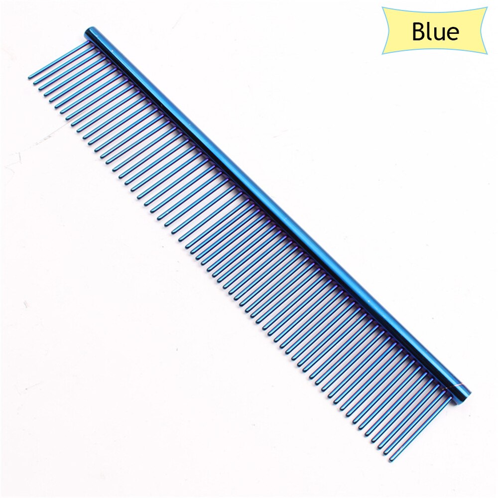 1PC Multicolor Pet Dog Cat Hair Comb Metal Double Row Brush Grooming Hair Steel Comb Beauty Cleaning Supplies: Blue