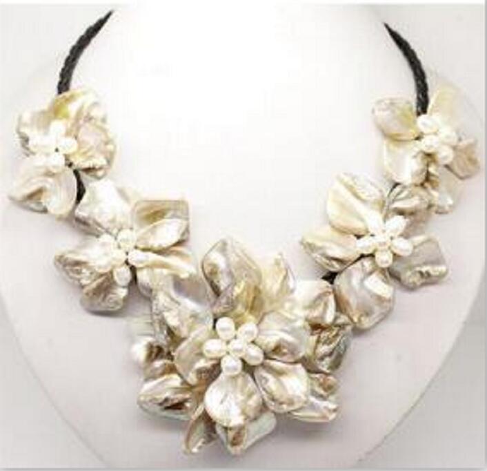 Vrouwen Bridal Wedding Sieraden>> bruid sieraden parelmoer shell bloem ketting 18 "lange