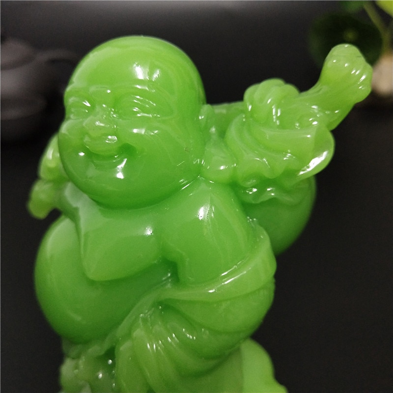 Glowing Laughing Buddha Statue Man-made Jade Stone Maitreya Buddha Sculptures Figurines Luminous Home Garden Decoration Statues