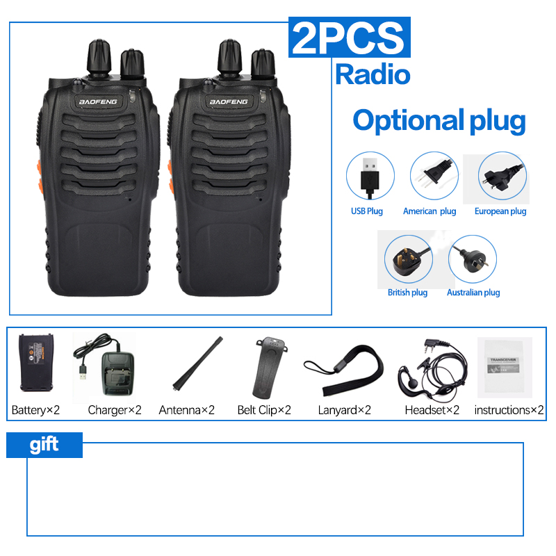 2Pcs/Lot baofeng BF-888S Walkie Talkie Two-way Radio Set BF 888s UHF 400-470MHz 16CH walkie-talkie Radios Transceiver: Blue / EU