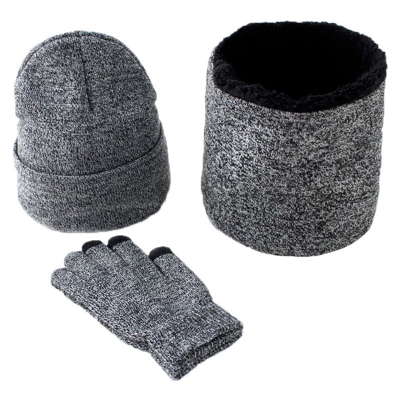 Varm vinterstrikkede hatte tørklæde og handsker til mænd rødbrun grå sort hat og tørklæde sæt 3 stk: Lysegrå