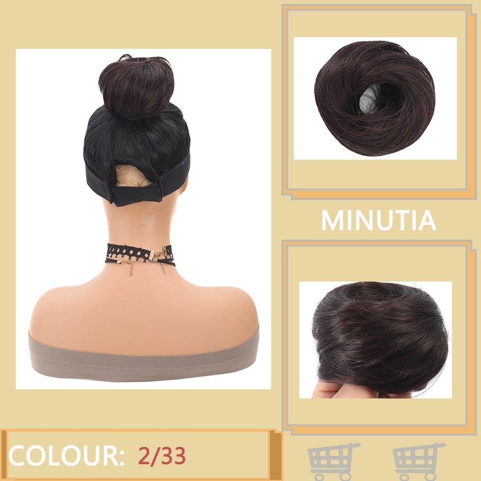 Allaosify moño sintético femenino fibra sintética pelo liso círculo cuerda elástica, color de cabello natural accesorios para el cabello luz oscura: Color natural