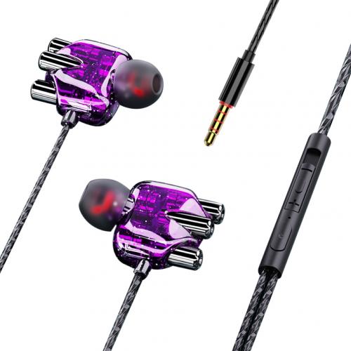 In-ear dual coil tung bas hifi-ljud sporthörlur med mikrofon för huawei: Lila