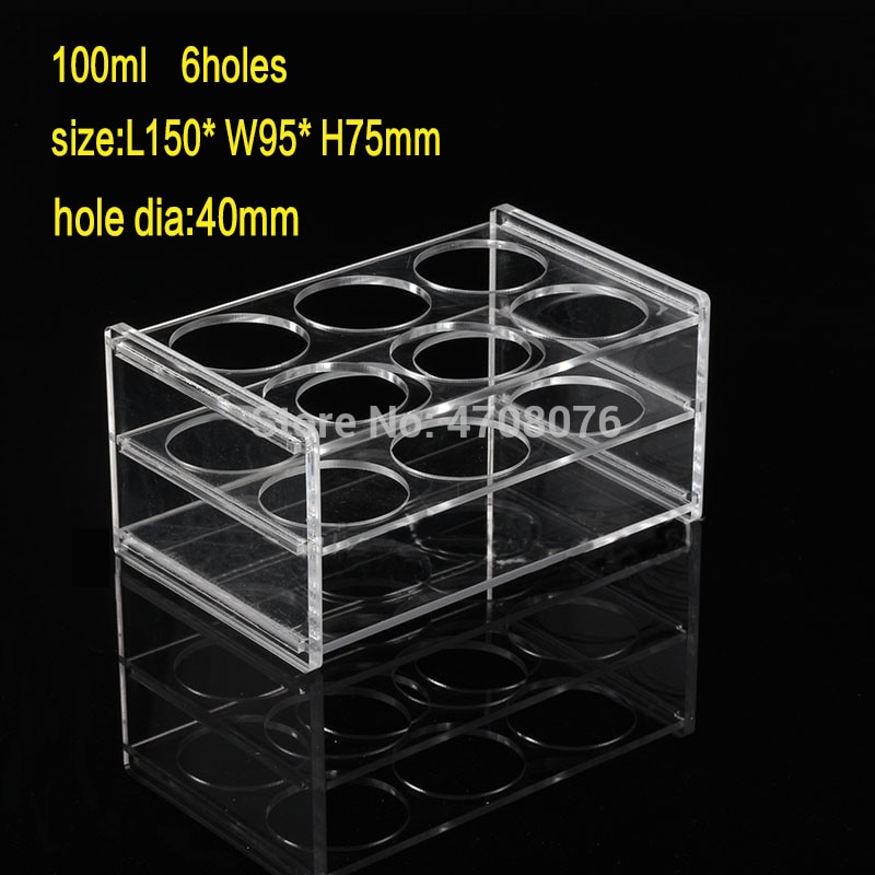 Soporte de plástico transparente para tubos de ensayo, estante para tubos centrífugos, suministros de laboratorio, 6 agujeros x 40mm de diámetro