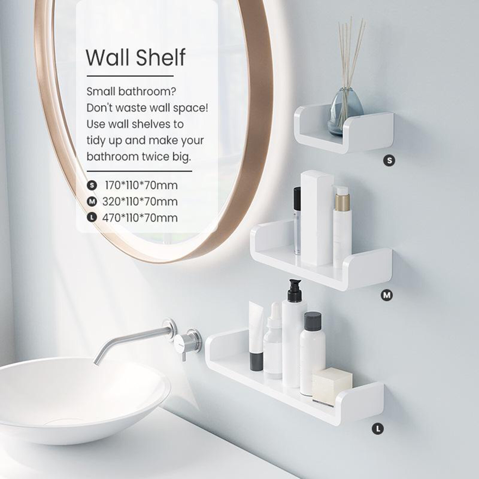 1pcs Floating Wall Hanging Shelves White U Shaped for Bathroom Display Organizer Mounted Bedside Dorm Bed Corner Shelfs