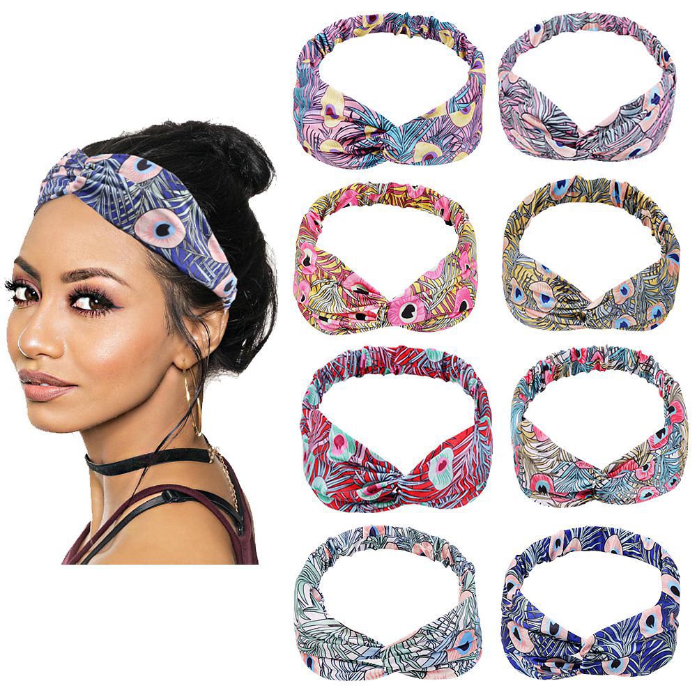 Haarbänder mit pfauenmuster, elastische haarbänder mit kreuzknoten, schnelltrocknend, sport-schweißband, weiches wildleder-bandana, haaraccessoires
