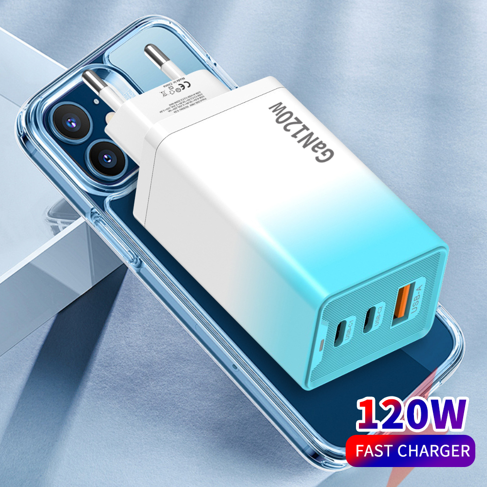 120W USB C GaN Charger Fast High Speed Charging Type C PD Mobile Phone Wall Travel Adapter for IPhone 16 Pro Huawei Xiaomi 15