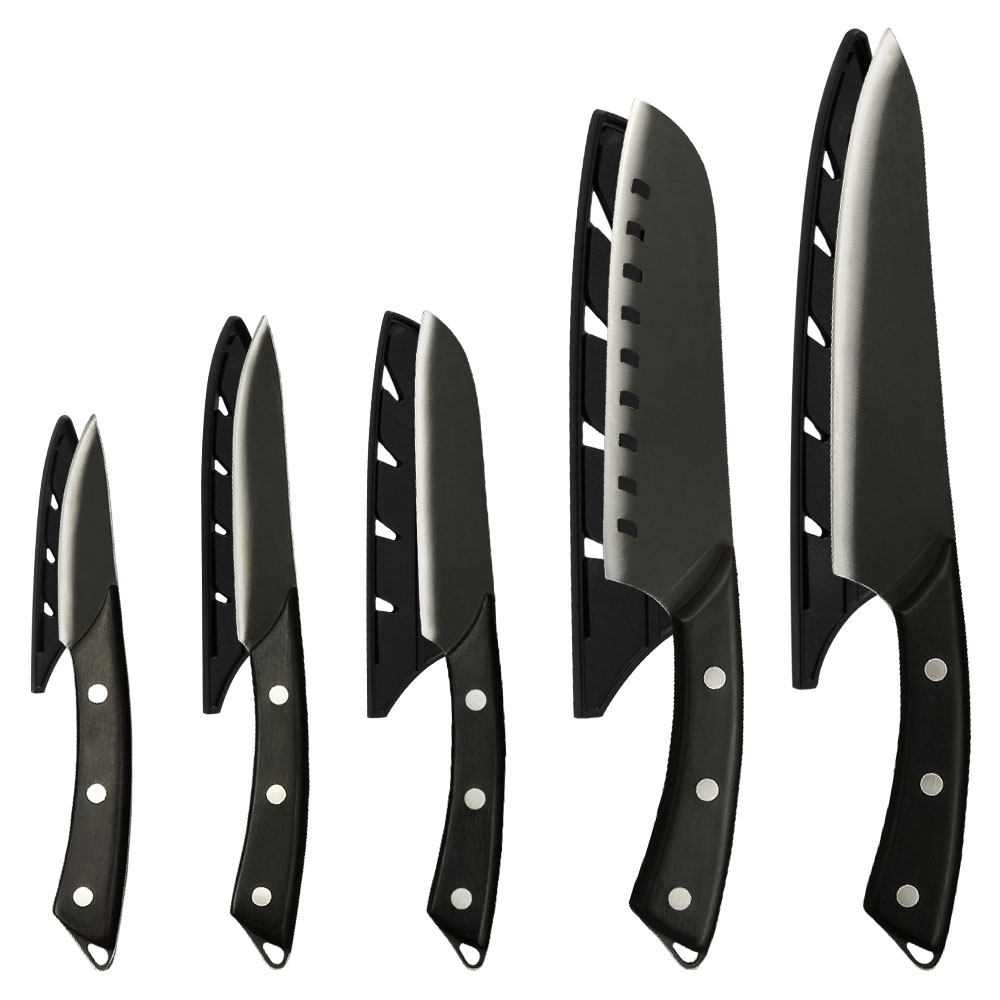 Pro Kitchen Chef Knives Set Stainless Steel Chopping Cleaver Kitchen Bone Shear Scissor Carrying Knife Bag Sharpener System: 5PCS SET-BLACK