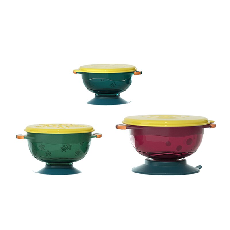 Children's Complementary Food Silicone Integrated Dinner Plate Non-slip Anti Suction Cup Three Set Baby Feeding Di: Dishes