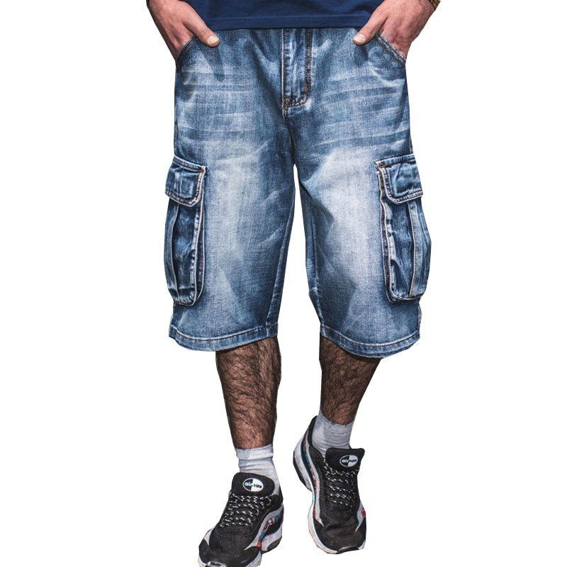 Short Jeans Summer Modis Multi-Pocket Men's Blue Denim Shorts Streetwear Loose Large Size Straight Denim Shorts: 44