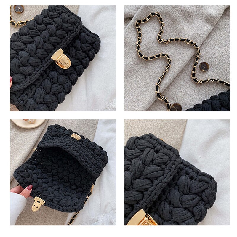 Mode Katoen Geweven Vrouwen Schoudertas Gehaakte Hand Geweven Vrouwen Messenger Bag Keten Vrouwen Tassen Dames Handtassen vrouwelijke Clutch