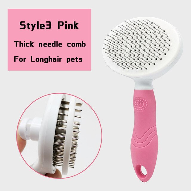 Pet Hair Remover Cat Dog Hair Removal Comb Cat Brush Grooming Toll Automatic Hair Brush Trimmer Self-Cleaning Pet-supplies: Style3 Pink