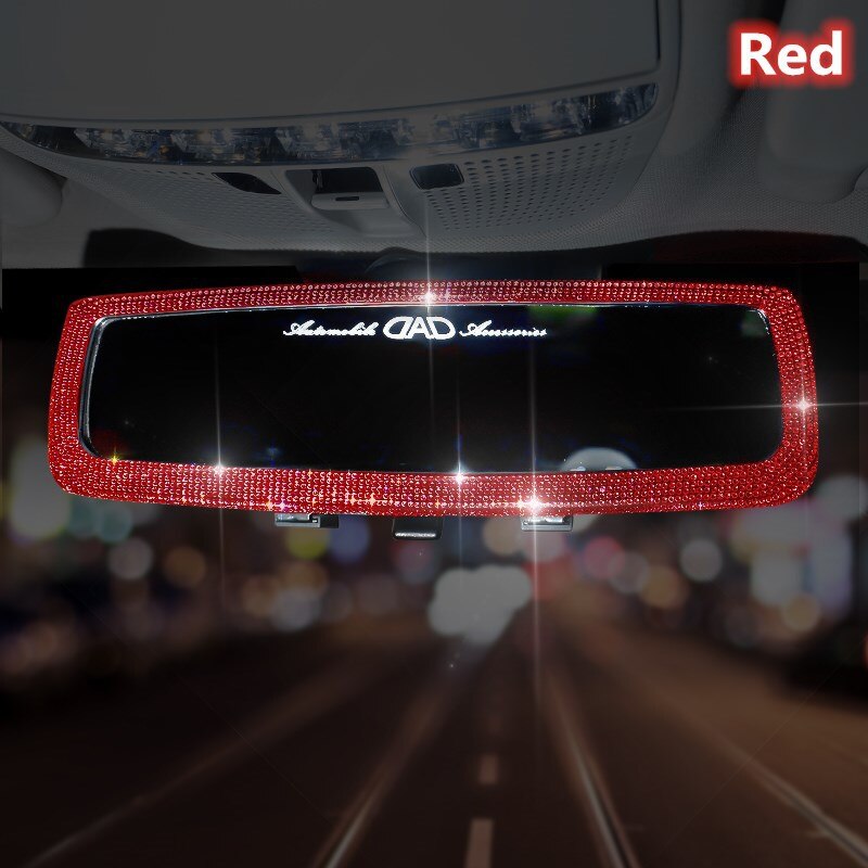 Auto Diamant Interieur Achteruitkijkspiegel Met Bling Crystal Diamonds Auto-interieur Spiegel Decoratie: Rood