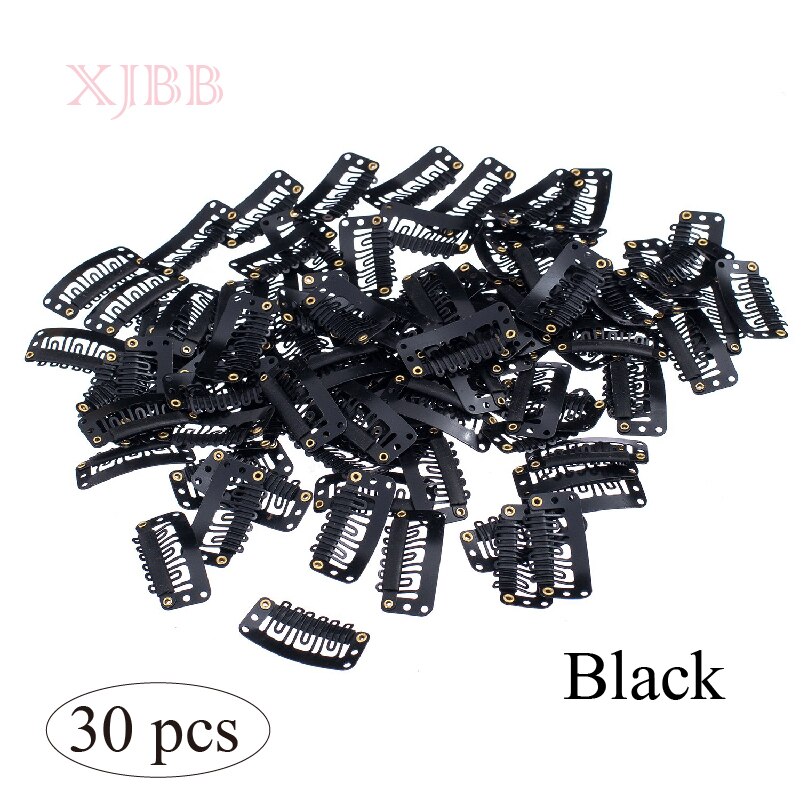 Metalowe klipsy zatrzaskowe robić przedłużania włosów środkowy U brązowy klips robić włosów robić przedłużania włosów peruka 30 sztuk/partia: czarny