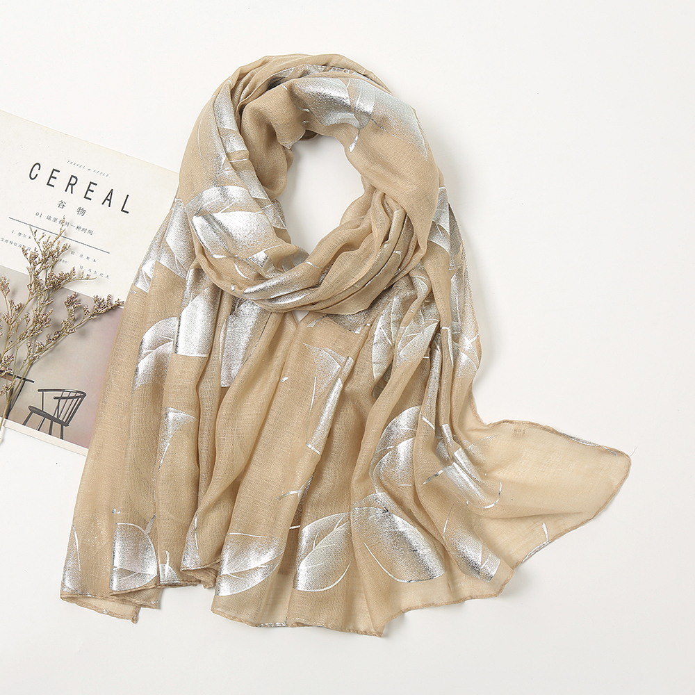 Luxury Silver Glitter Scarf Women Leaves Shimmer Hijab Oversize Shiny Shawl Stoles Muslim Women Veils Cotton Women&#39;s Scarves