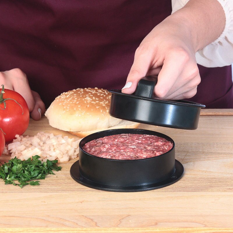 3 i 1 utstoppet trykk kjøttpatty hamburger maker form glidere ikke pinne plast kjøtt pai form kjøkken kokeverktøy svart