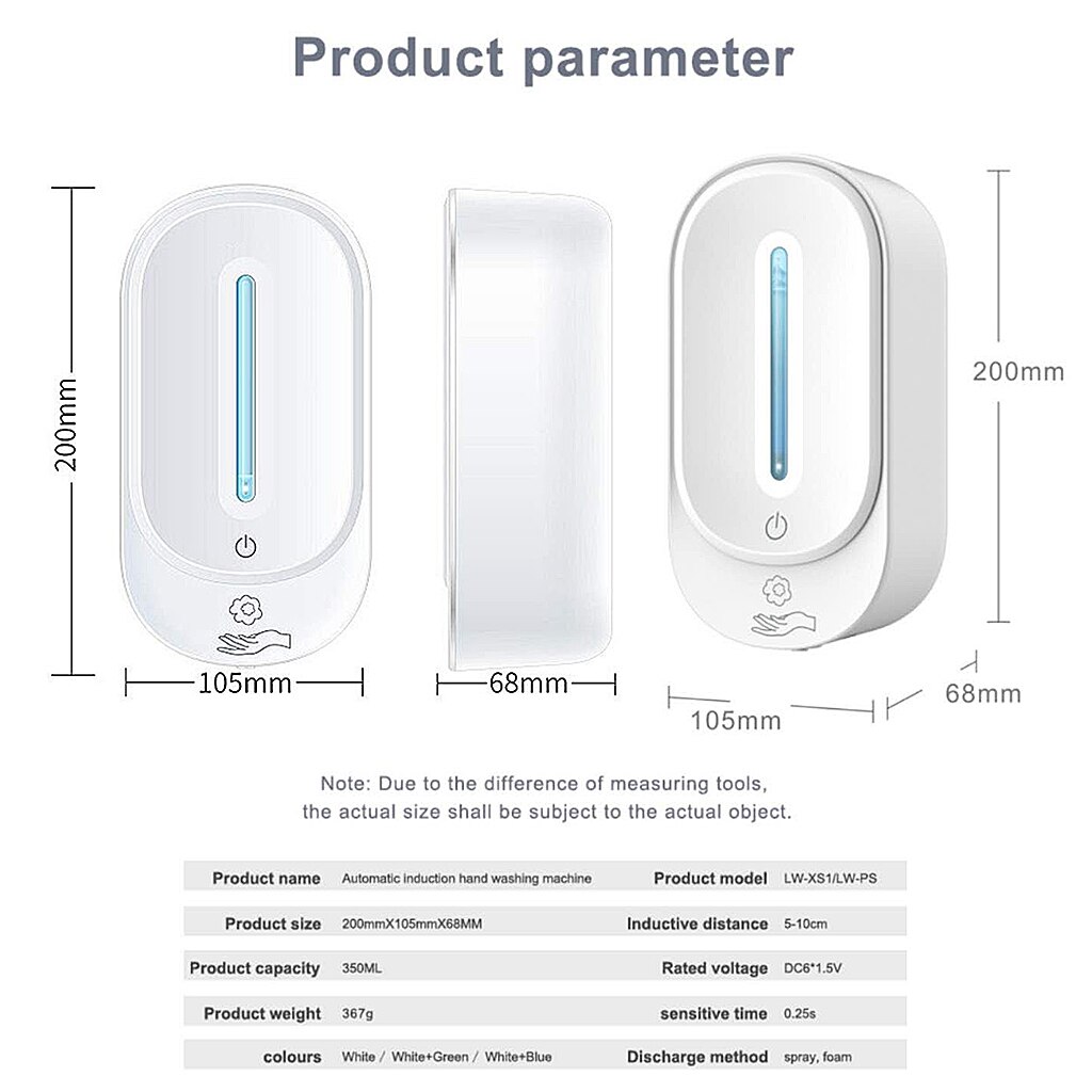 Hand Full Automatic Soap Dispenser Wall Mount Hand Sanitizer for Home Bathroom Kitchen Restaurant Hotel Public Area