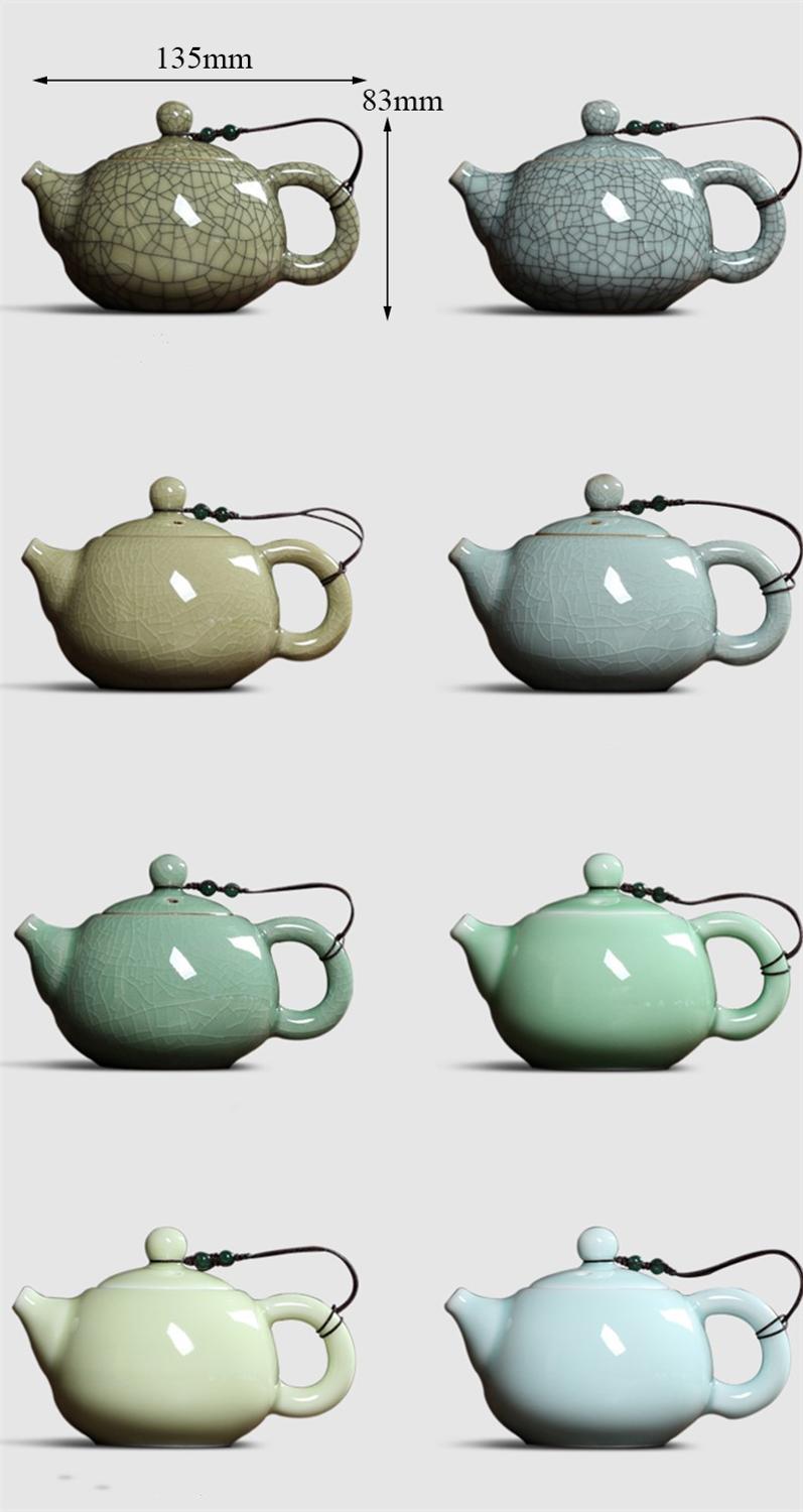 Juego de té con esmalte craquelado, tetera china de cerámica celadón longquan con horno ge, tetera antigua de arcilla yixing.