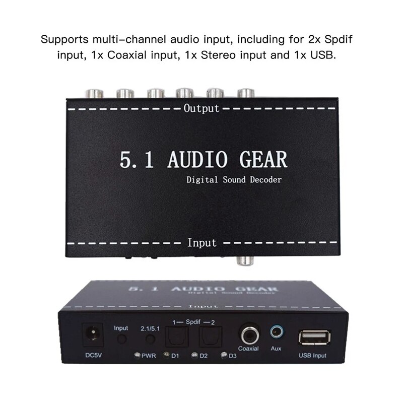 Nk -a6l 5.1 o gear digital lyddekoder o konverter 3.5mm o udgangssupport til dolby digital ac -3 dts eu-stik