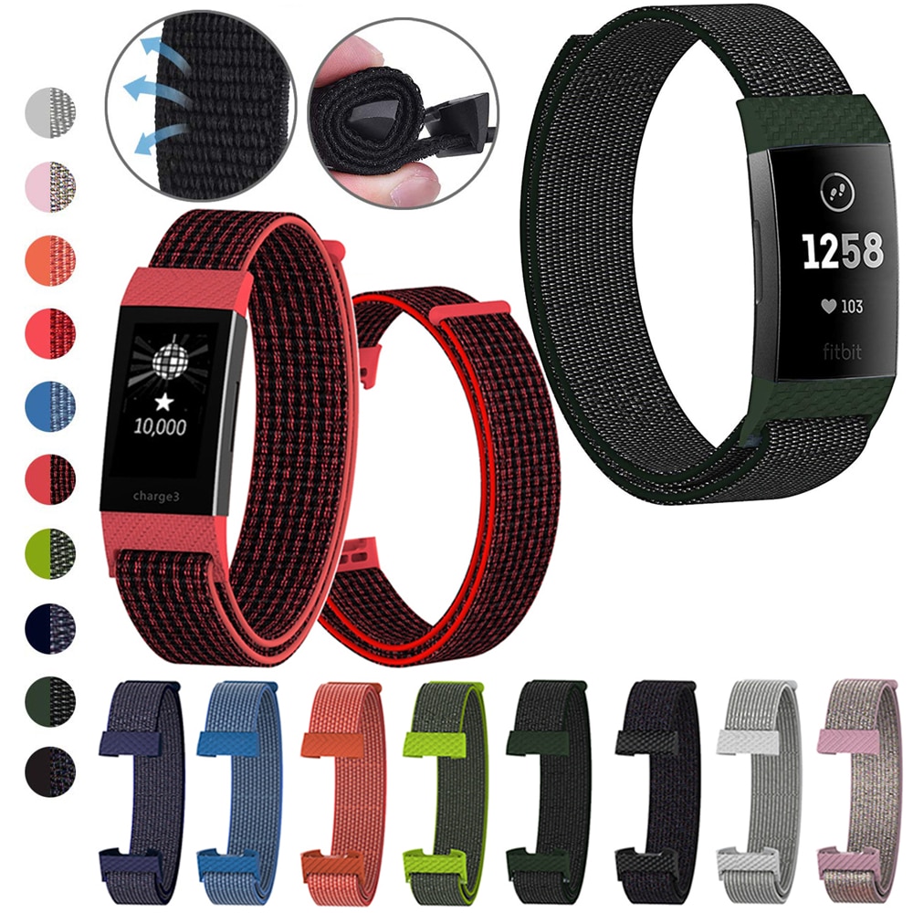 Erstatningsstrop armbånd til fitbit charge 3 strækbart nylonfiberbånd magic tape loop fitness tracker