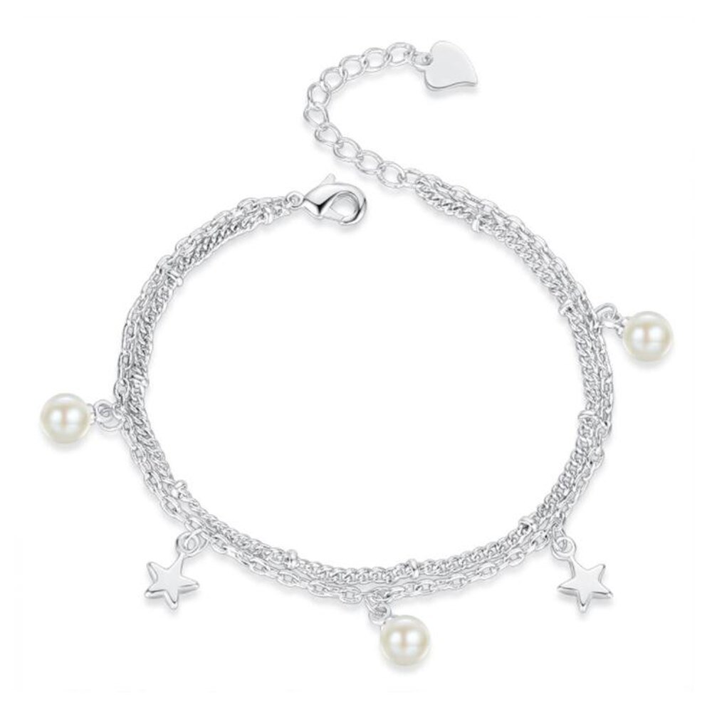 NEHZY S925 Stamp jewelry bracelet retro woman pearl five-pointed star bracelet length 20.5CM