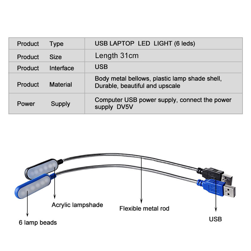 LED USB Reading Lamp Light Flexible Gooseneck USB Light for Notebook Laptop Keyboard, Powerbank