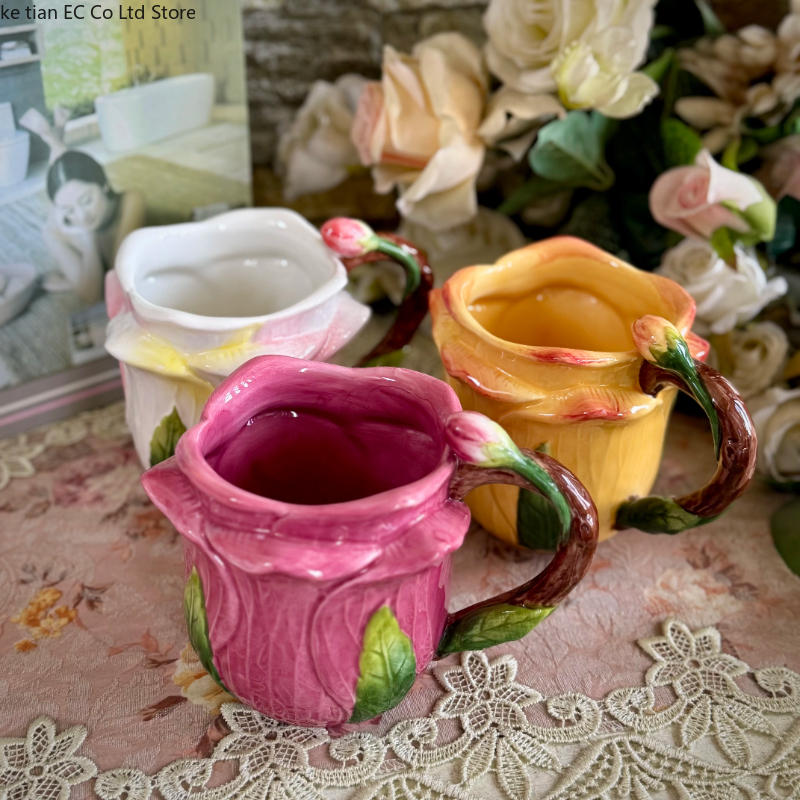Tasse en céramique Rose de 485ml, tasse à café en céramique Rose dessinée à la main, tasse à thé en fleur de campagne de Style européen, tasse à lait, nouveaux pour la maison