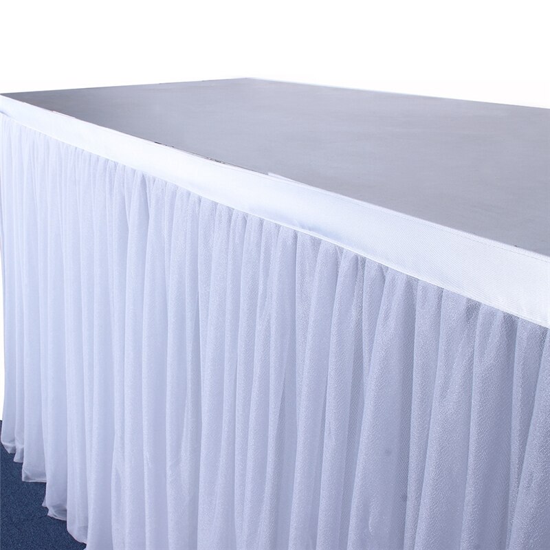 Wit Roze Rechthoek Tafel Rok Tule Tutu Stretch Garen Tafel Decoratie Rok Servies Doek Party Bruiloft Decoratie