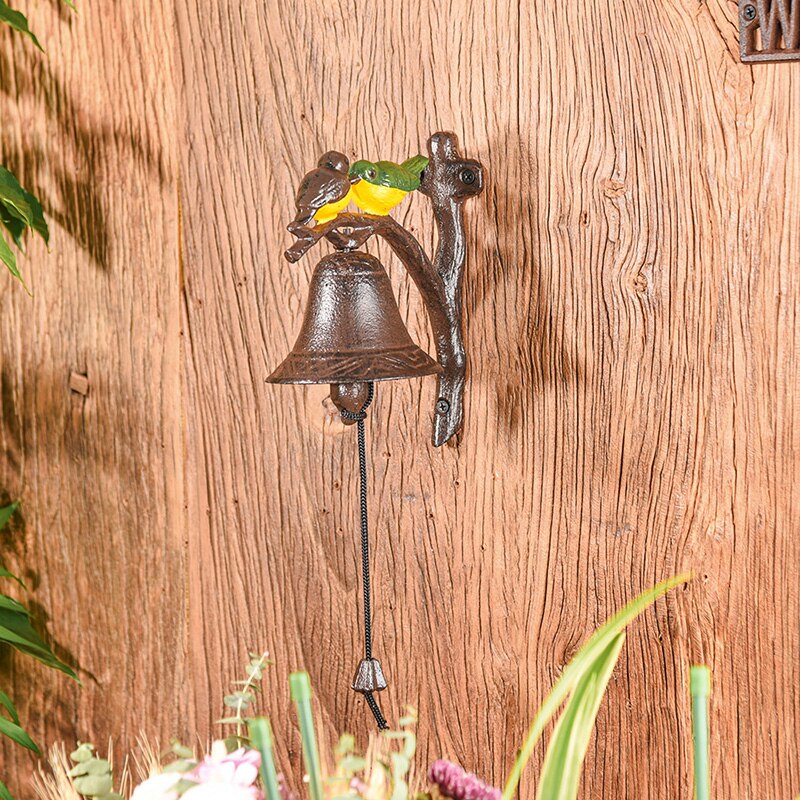 Sungmor Heavy Duty Cast Iron Wall Bell - Decorative Hand-painted Lovely Birds Hand Bell - Manually Shaking Wall Hanging Doorbell