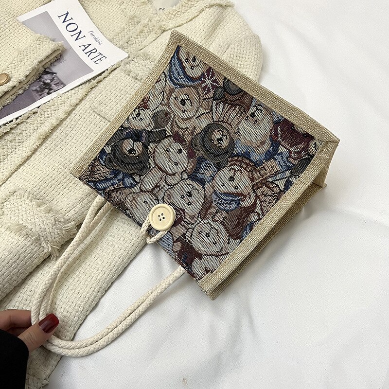 Borsa a tracolla da donna Kawaii orso borsa a tracolla con stampa su tela femminile studente di moda Shopping borsa portatile borsa da donna regali per ragazze: 1